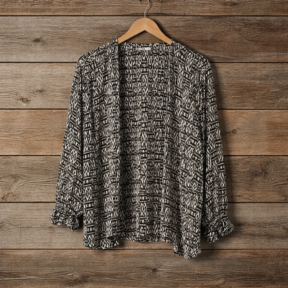 Christopher & Banks XL Aztec Print Open Front Cardigan With Balloon Sleeves
